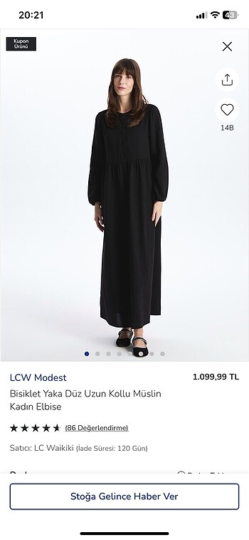 Lcw müslin siyah elbise