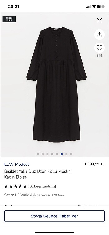 34 Beden siyah Renk Lcw müslin siyah elbise