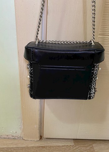 Beden siyah Renk Zincir Detaylı Siyah Ekose Deri Kadın Çanta