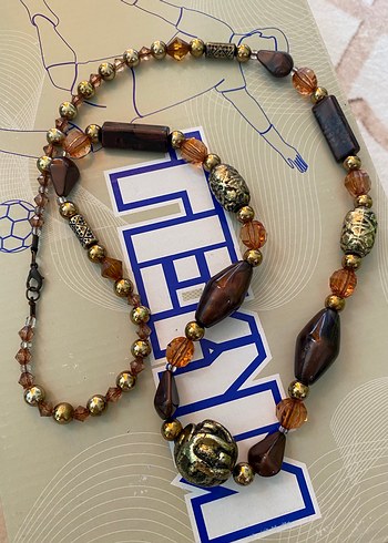 Accessorize Uzun Kahverengi Desenli Boncuklu Bohem Kolye