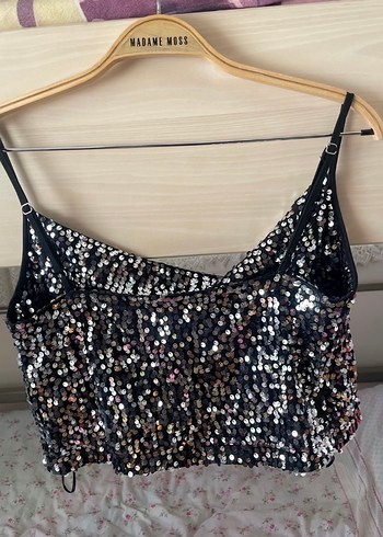 Siyah Payetli Mini Askılı Kadın büstiyer - Görsel 2