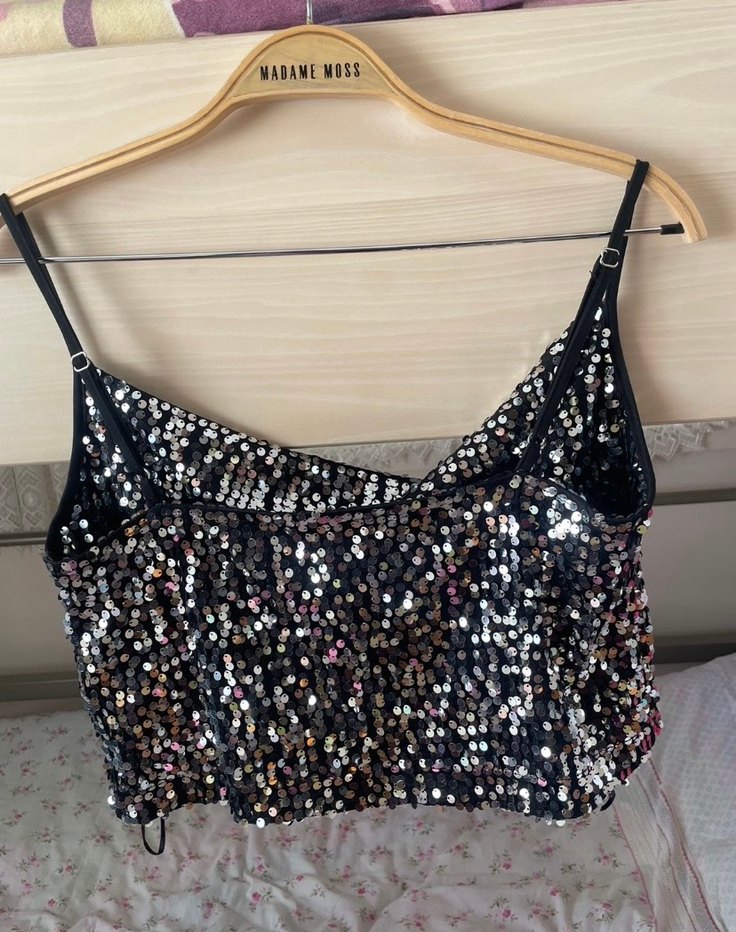 Siyah Payetli Mini Askılı Kadın büstiyer - Görsel 2