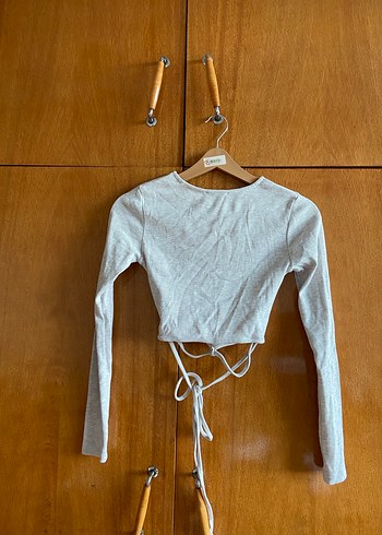 s Beden gri Renk Gri Uzun Kollu Crop Top