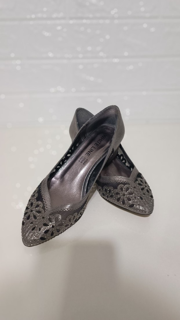 Gri Yılan Desenli Payetli Stiletto Kadın Ayakkabı - Görsel 3