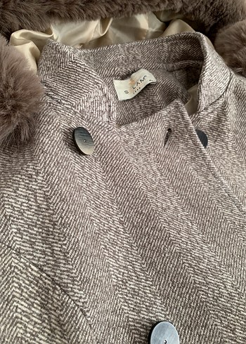 Kürk Detaylı Kahverengi Midi Kadın Yün Kaban - Görsel 3