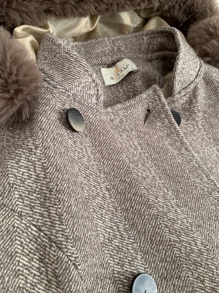 Kürk Detaylı Kahverengi Midi Kadın Yün Kaban - Görsel 3