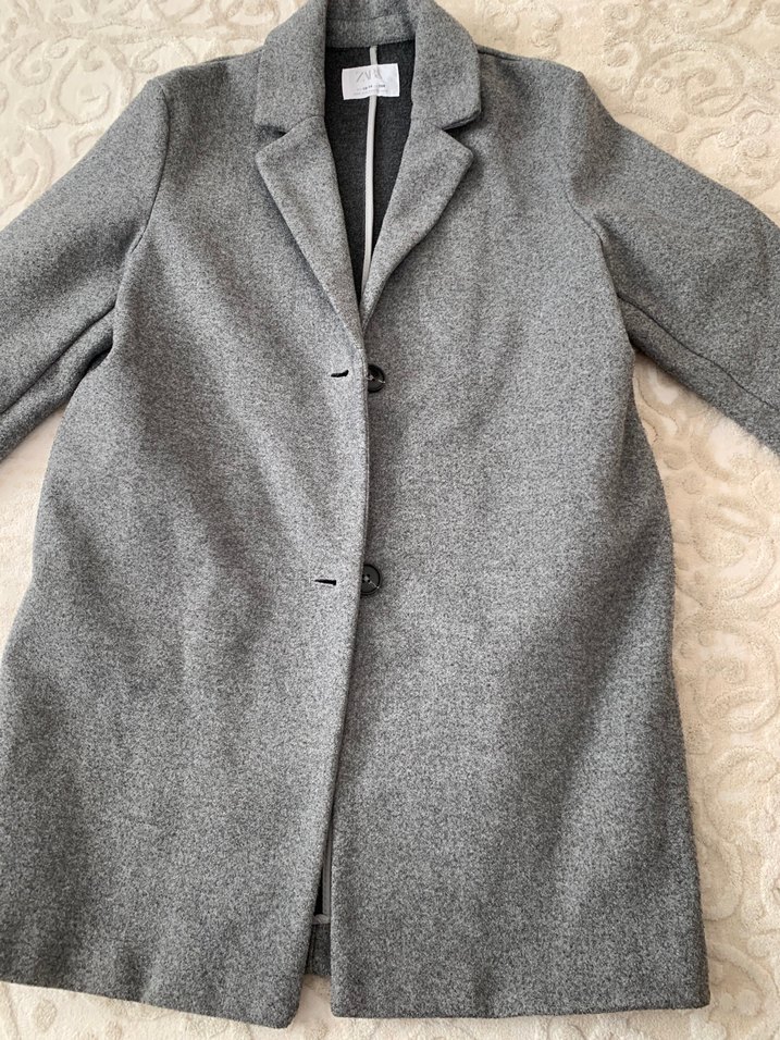 Gri Düğmeli Yün Kaban - Görsel 3