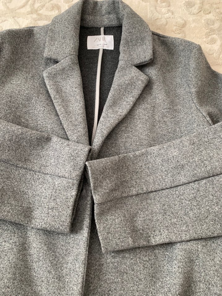 Gri Düğmeli Yün Kaban - Görsel 2