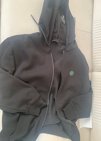 Mühür Logo Nakışlı Siyah Fermuarlı Sweatshirt - Görsel 5