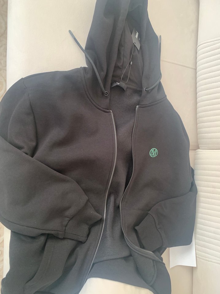 Mühür Logo Nakışlı Siyah Fermuarlı Sweatshirt - Görsel 5