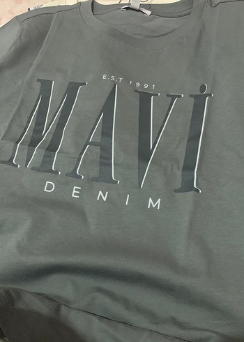 Gri Mavi Baskılı Denim Tişört - Görsel 3