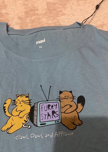 Mavi Kısa Kollu Denim Tişört - Görsel 3