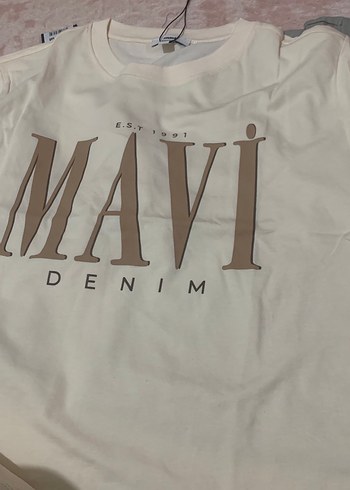 Bej Baskılı Mavi Denim Tişört - Görsel 3