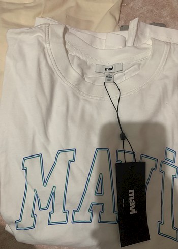 Mavi Baskılı Beyaz Kadın Tişört - Görsel 2