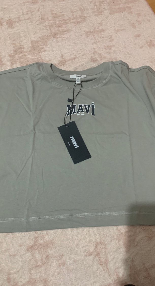 Gri Oversize Kadın Tişört MAVİ - Görsel 3