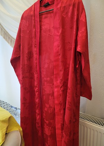 Parlak Kırmızı Kadın Vintage Uzun Kimono - Görsel 2