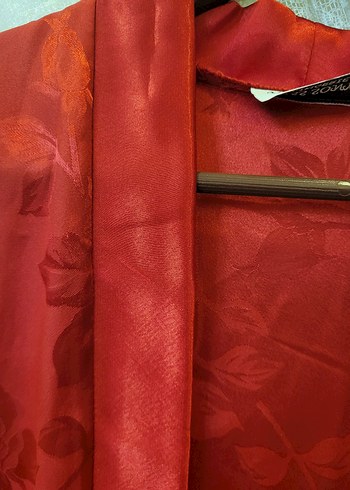 Parlak Kırmızı Kadın Vintage Uzun Kimono - Görsel 3