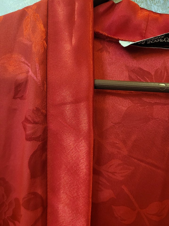 Parlak Kırmızı Kadın Vintage Uzun Kimono - Görsel 3