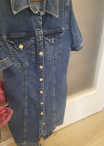 Düğmeli Kısa Kollu Kadın Kot elbise adl markalı - Görsel 2