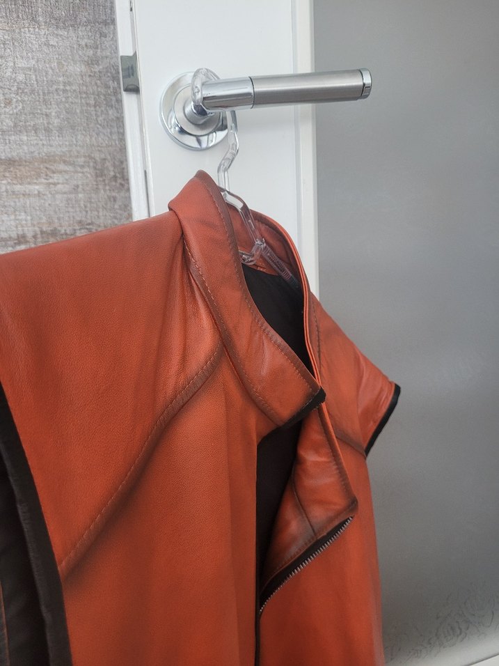 Erkek Kahverengi Deri Biker Yelek - Görsel 2