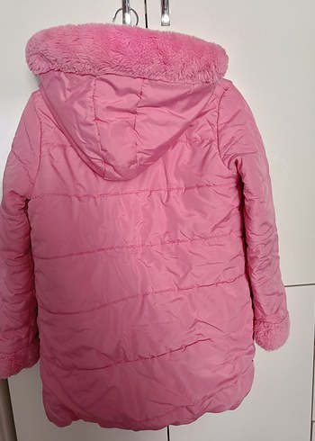Kız Çocuk Pembe Kürklü Kapüşonlu Mont - Görsel 4