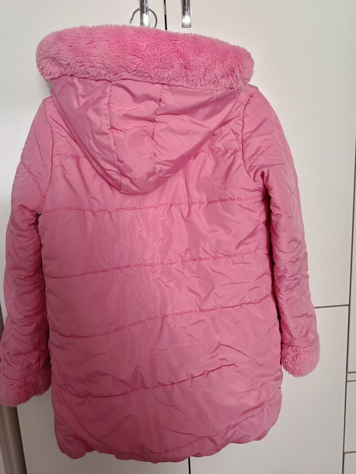 Kız Çocuk Pembe Kürklü Kapüşonlu Mont - Görsel 4