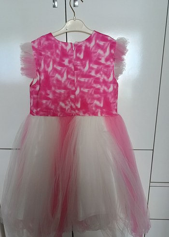 Pembe Kız Çocuk Baskılı Tül Elbise - Görsel 2