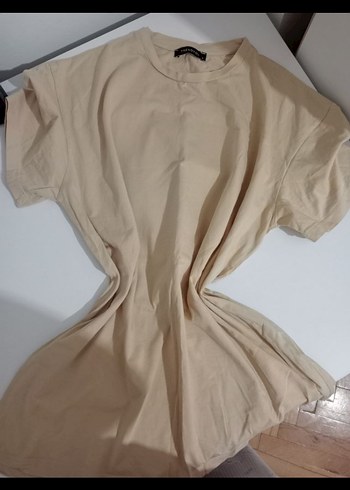 Bej Baskılı Kısa Kollu Oversize Tişört - Görsel 4