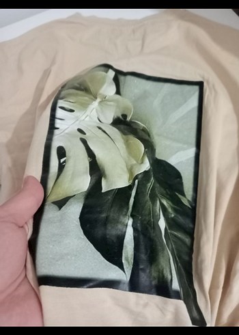 Bej Baskılı Kısa Kollu Oversize Tişört - Görsel 3