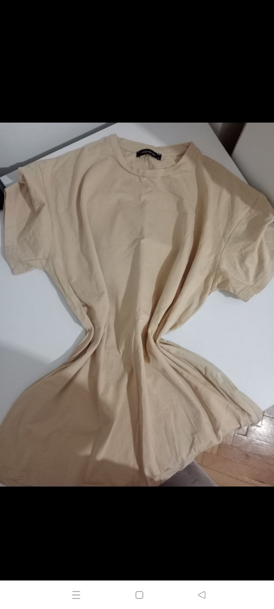 Bej Baskılı Kısa Kollu Oversize Tişört - Görsel 4