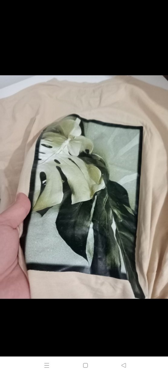 Bej Baskılı Kısa Kollu Oversize Tişört - Görsel 3