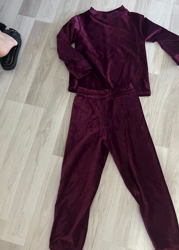 Bordo Kadife Kız Eşofman Takımı
