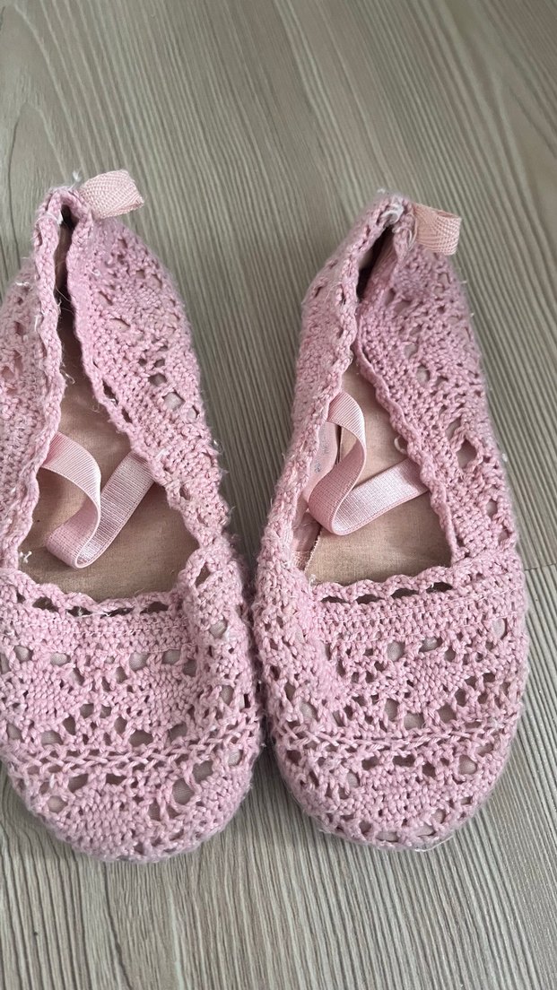 Kız Çocuk Pembe Örgü Dantel Babet - Görsel 2