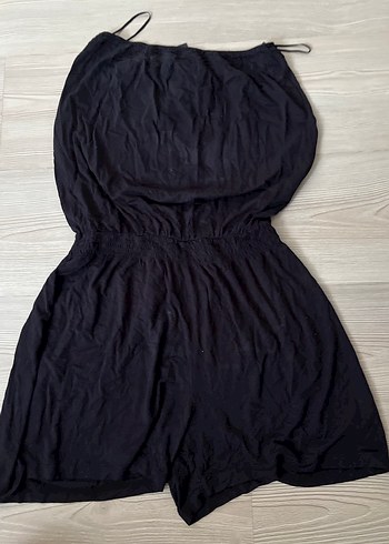 Siyah Mini Keten Straplez Tulum - Görsel 2