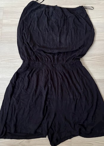 Siyah Mini Keten Straplez Tulum - Görsel 3