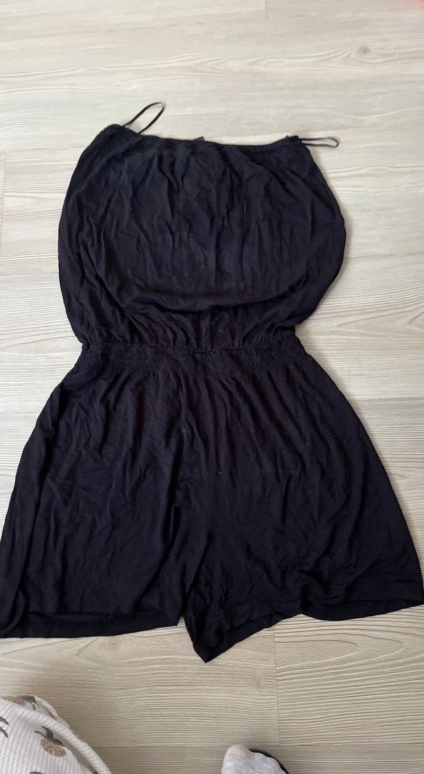 Siyah Mini Keten Straplez Tulum - Görsel 2