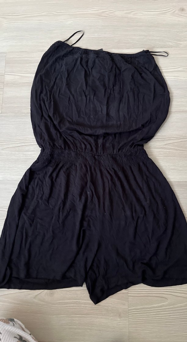 Siyah Mini Keten Straplez Tulum - Görsel 3