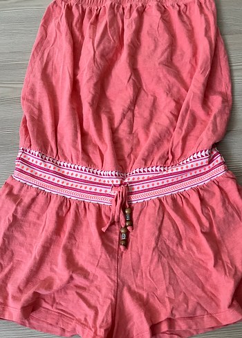 Pembe Nakışlı Kemerli Bohem Tulum - Görsel 4