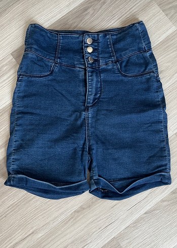 Düğmeli Kısa Kadın Mavi Denim Şort - Görsel 2