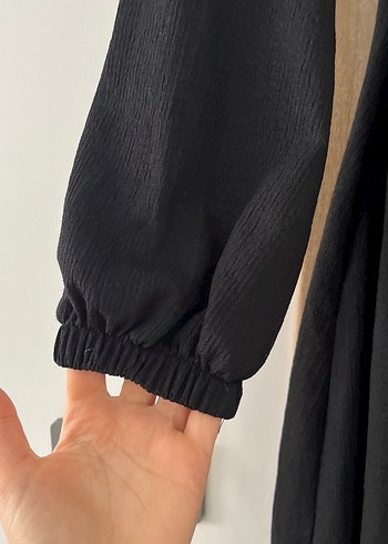 Siyah V Yakalı Uzun Kollu Kadın Elbise - Görsel 7