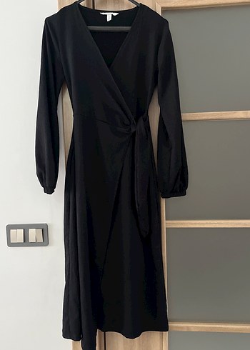 Siyah V Yakalı Uzun Kollu Kadın Elbise - Görsel 3