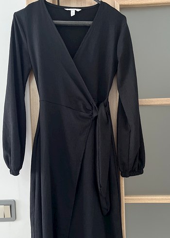 Siyah V Yakalı Uzun Kollu Kadın Elbise - Görsel 4