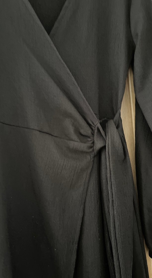 Siyah V Yakalı Uzun Kollu Kadın Elbise - Görsel 5