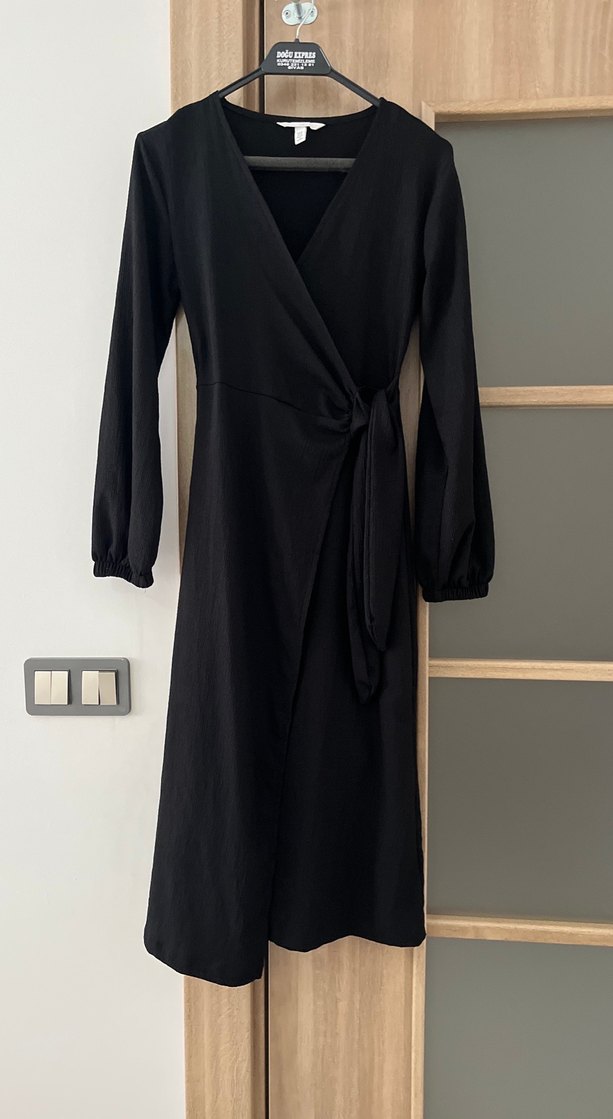 Siyah V Yakalı Uzun Kollu Kadın Elbise - Görsel 2