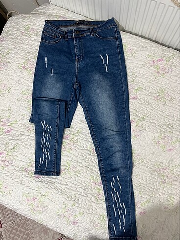 White and Beige Jean pantolon