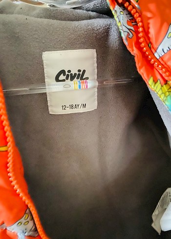 Erkek/ Kız  Çocuk Kapüşonlu Dinozor Desenli Mont - Görsel 2