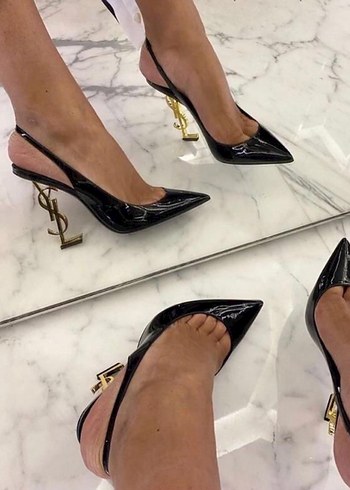 Parlak Siyah Yılan Desenli Stiletto Topuklu Ayakkabı