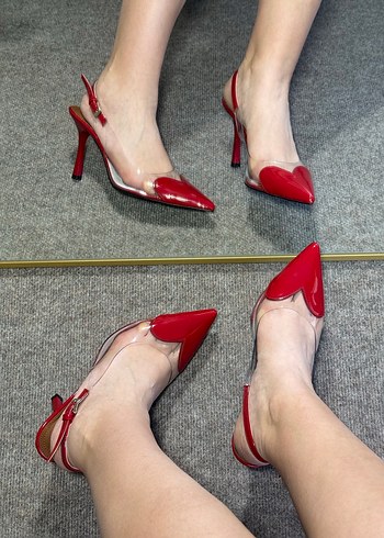 Kırmızı Şeffaf Bantlı Stiletto - Görsel 4