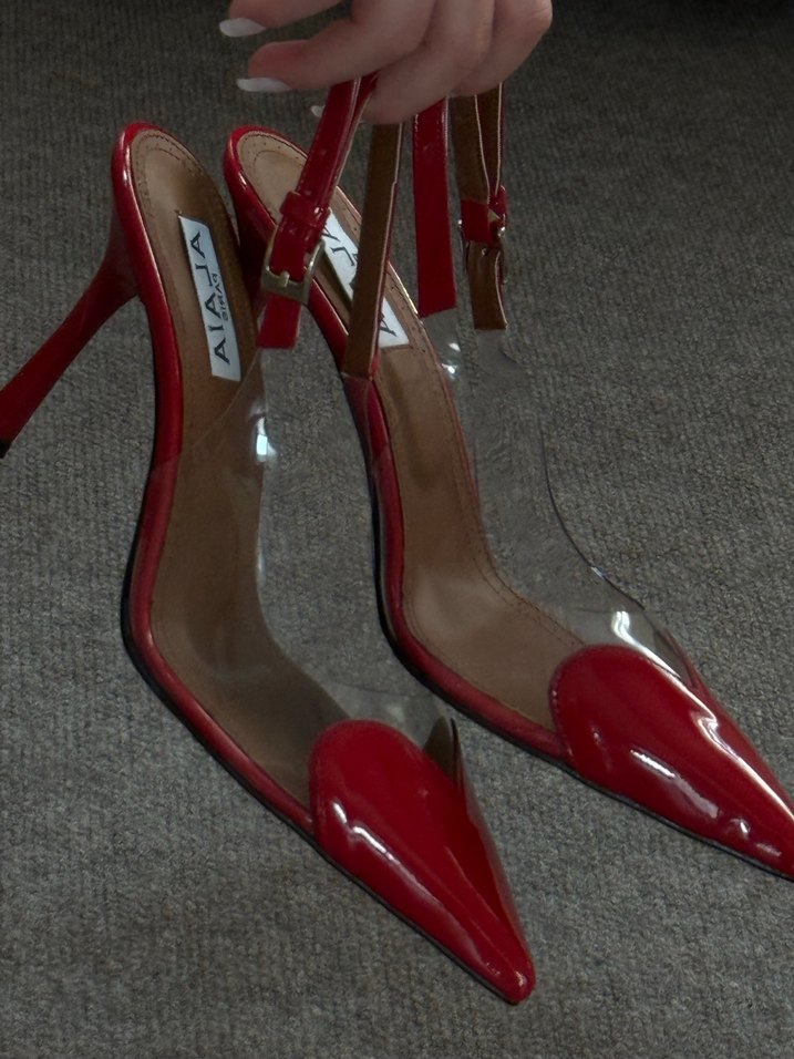 Kırmızı Şeffaf Bantlı Stiletto - Görsel 3