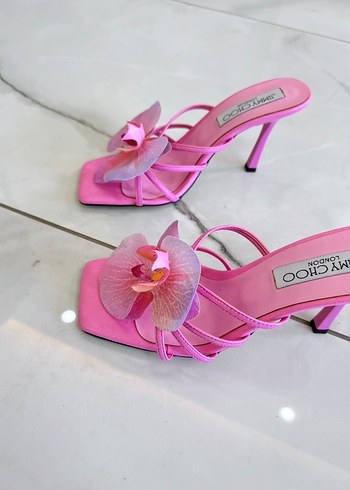 Pembe Çiçekli Stiletto Topuklu Kadın Terlik - Görsel 2